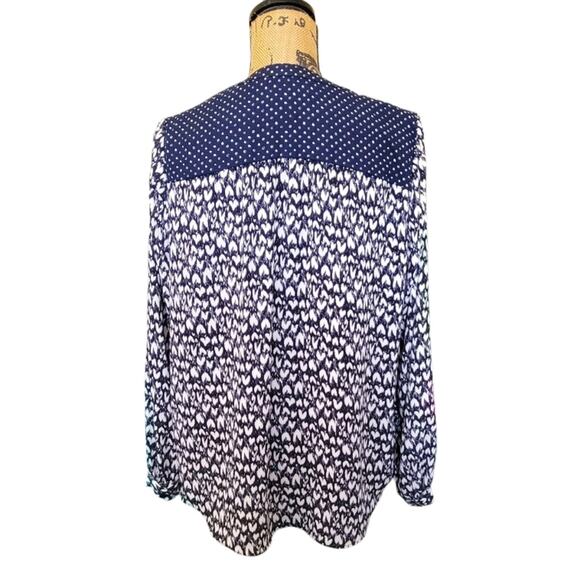 NYDJ Small Navy & White Heart Print Polkadot Contrast Pullover Blouse - Picture 2 of 3